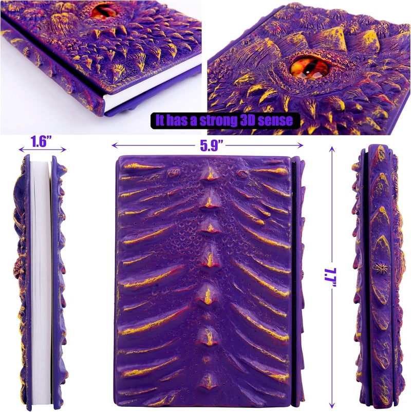 LZlightactor 3D Dragon Eye Embossed Journal,Resin Engraving Notebook,Dnd notebook for Dragon Lovers ，Blank Paper,Hardcover Travel Notepad for Writing,Sketchbook,Collection,Gift,Decoration A4 and A5 Size (A5-Purple-Lined) - Image 2